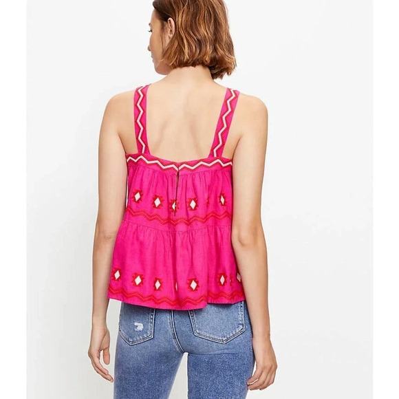 LOFT Women's Pink Embroidered Tiered Cami Size XS - Picture 3 of 11